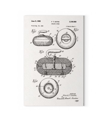 Pierre de curling 1965  - Tabeau sur cadre en bois