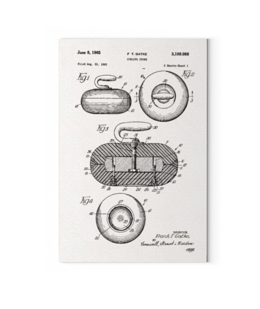Pierre de curling 1965  - Tabeau sur cadre en bois
