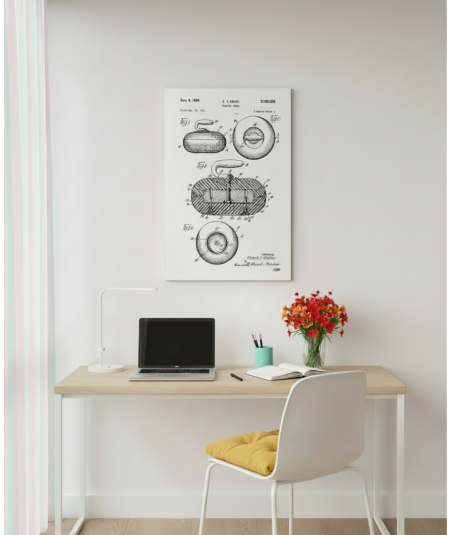 Pierre de curling 1965  - Tabeau sur cadre en bois